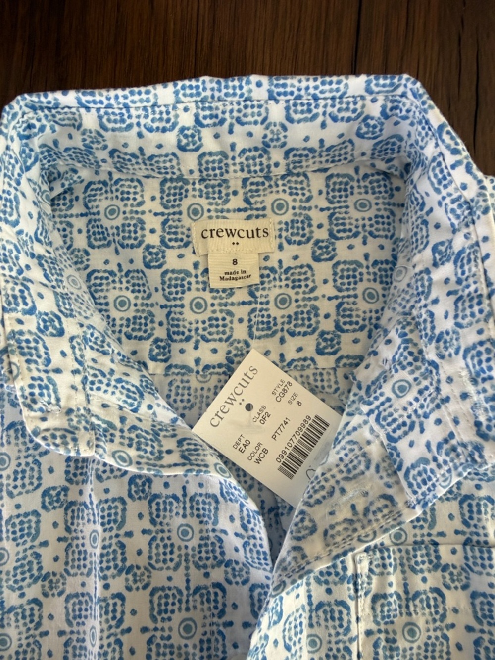 Crewcuts Blue and White Geometric Button-Down Shirt